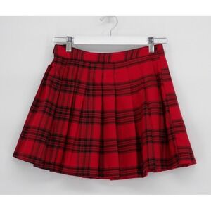 Red Plaid Y2K Grunge Pleated Mini‎ Skirt Womens M Forever 21